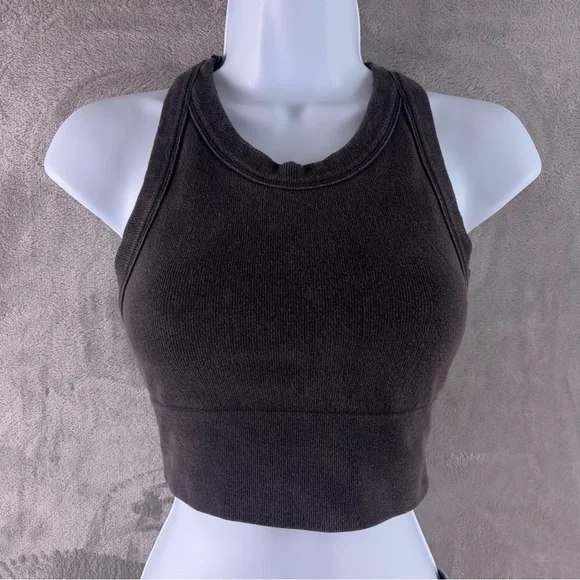Alo Yoga Sports Bra Womens Size Small Brown Ribbed Cropped - Picture 1 of 5